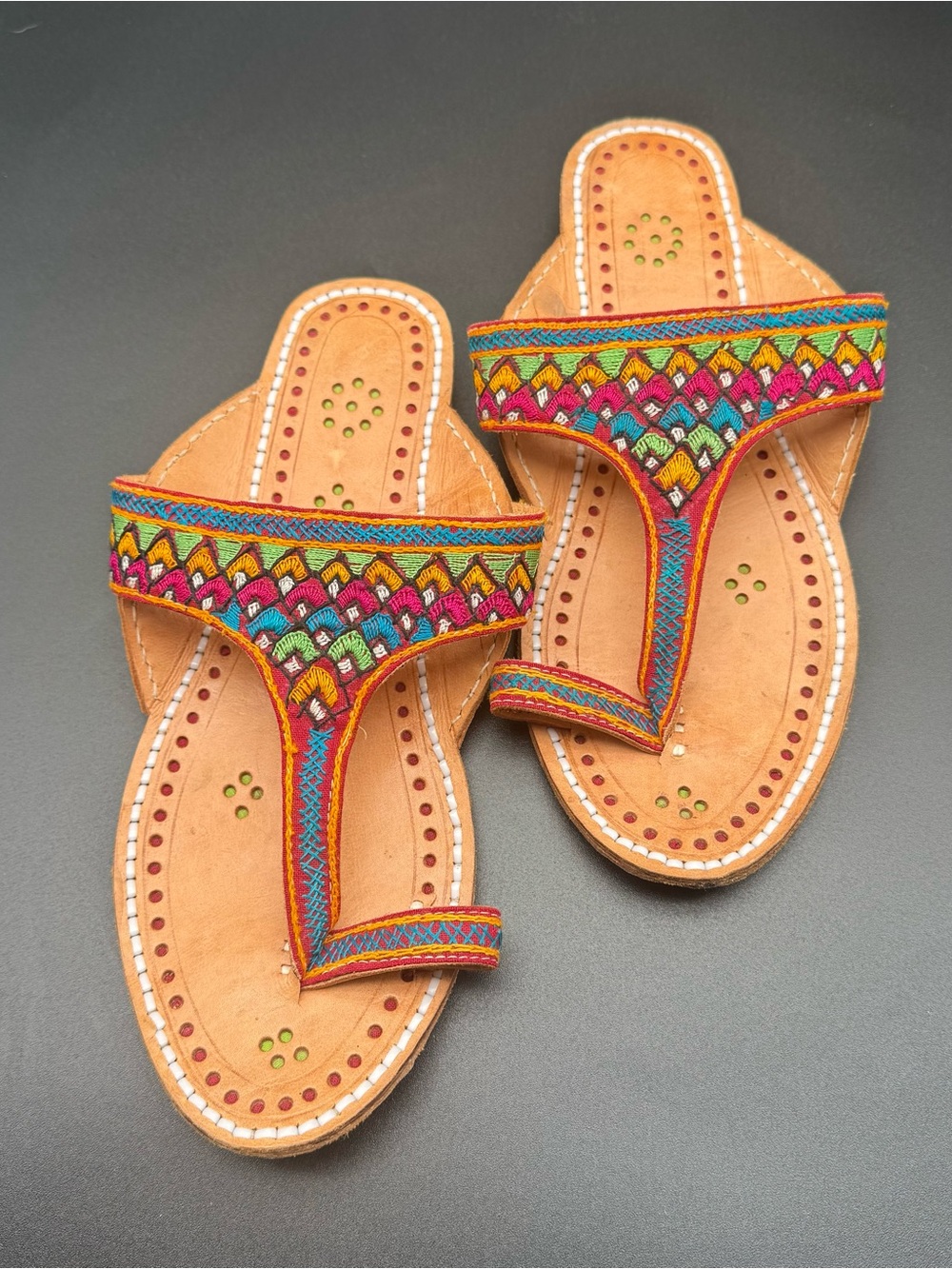 Embroidered Kolhapuri  Multicolor Thong Sandals - Women
